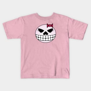 Girlie Grinning Skull with Ribbon Kids T-Shirt